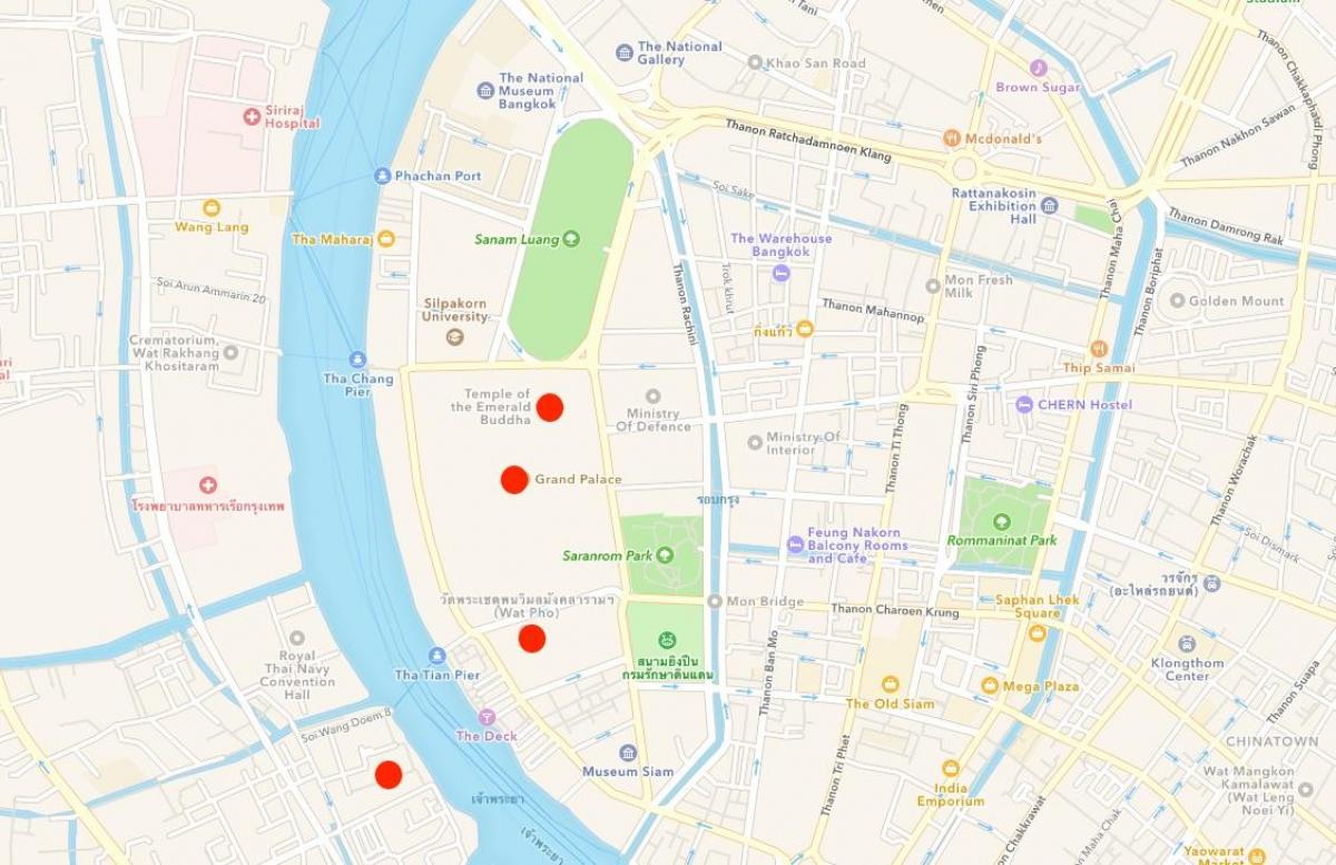 mapa de temples a bangkok