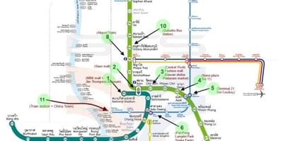 Mapa de bangkok bts mapa amb els llocs d'interès